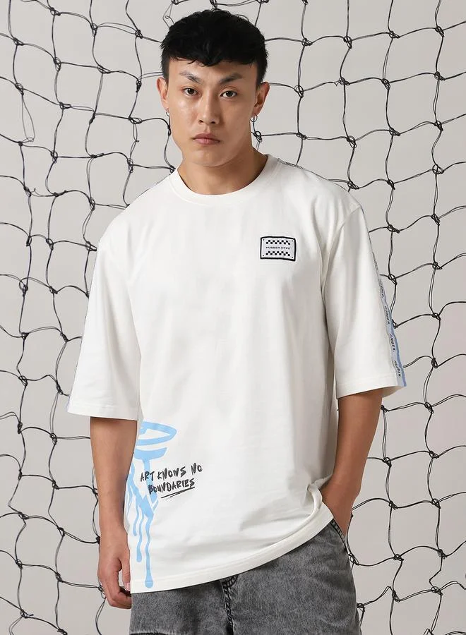 Hubberholme Men Cyborg Graphic Printed Round Neck Cotton Oversized T-shirt